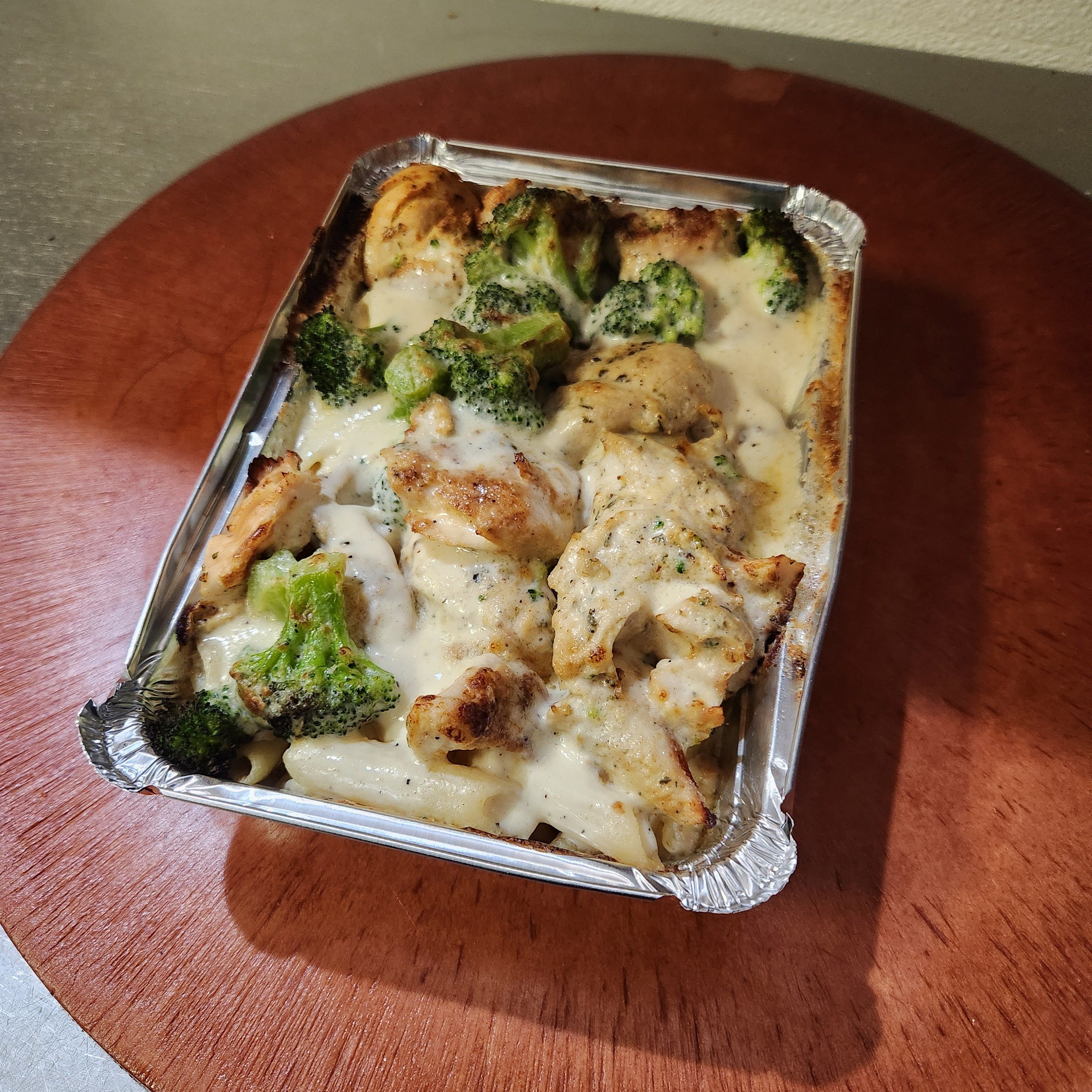 Pasta with Chicken Broccoli Alfredo.