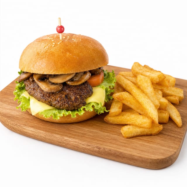 Mushroom Swiss Burger Dinner.