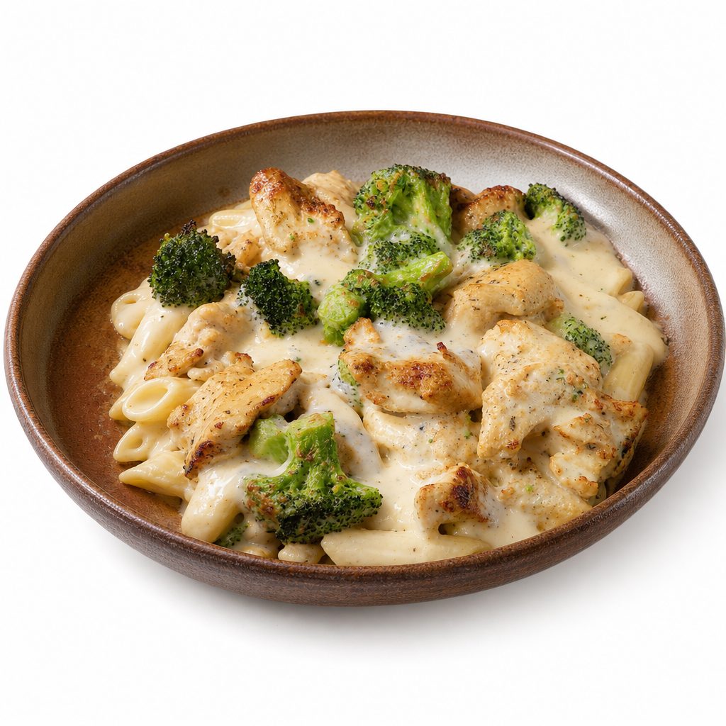 Pasta with Chicken Broccoli Alfredo.