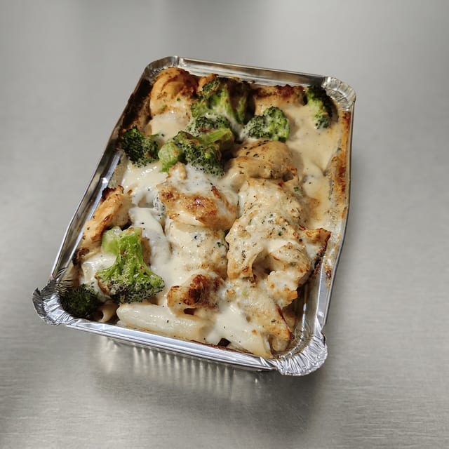 Pasta with Chicken Broccoli Alfredo.